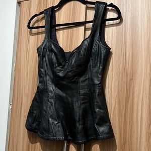 NANETTE LEPORE LEATHER PEPLUM BUSTIER TOP
